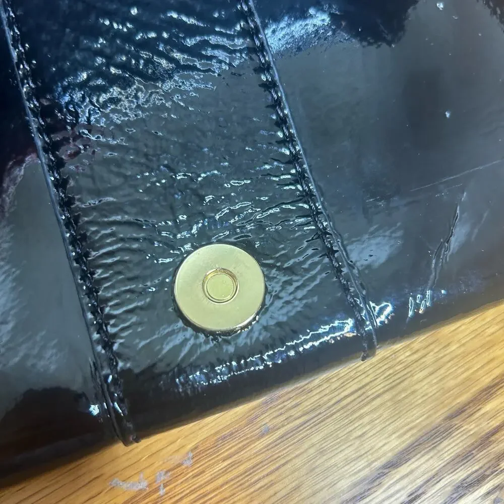 Michael Kors Faux Patent Leather Clutch Purse Bag Black Gold